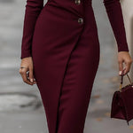 Eva — Robe Midi Boutonnée Style Enveloppant Bordeaux