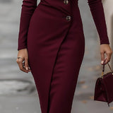 Eva — Robe Midi Boutonnée Style Enveloppant Bordeaux