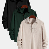 Chemise en velours côtelé à col polo et manches longues (3 pièces)