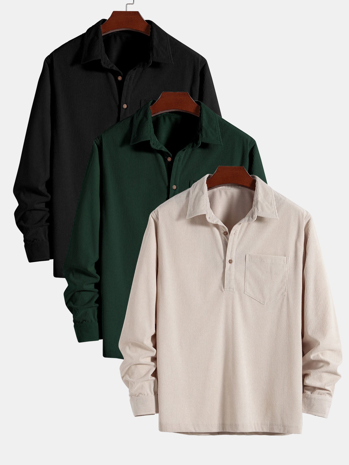 Chemise en velours côtelé à col polo et manches longues (3 pièces)