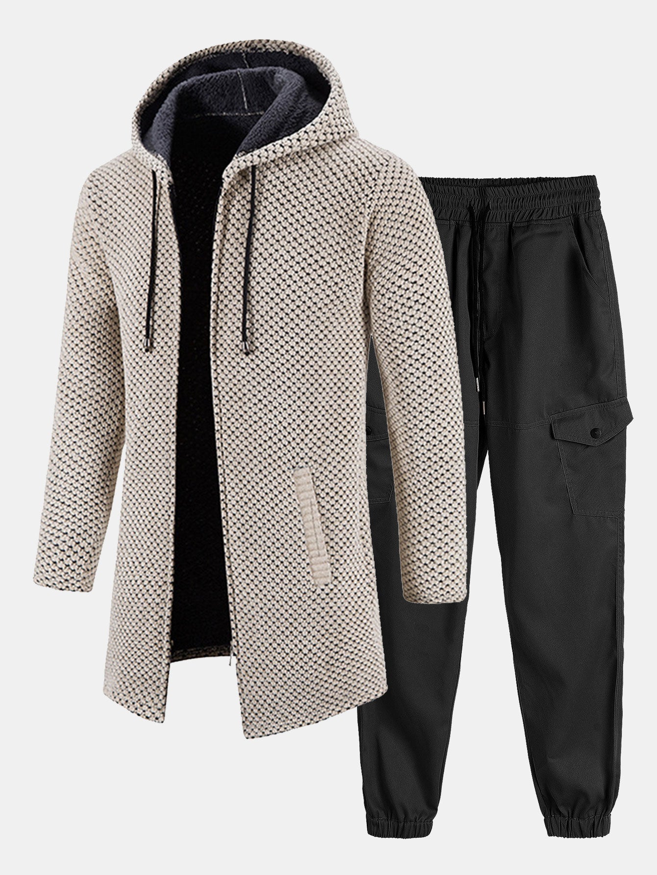 Ensemble — pull à capuche texturé long & pantalon cargo de jogging chino