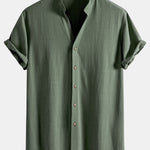 Chemise en lin et viscose à col V et manches courtes