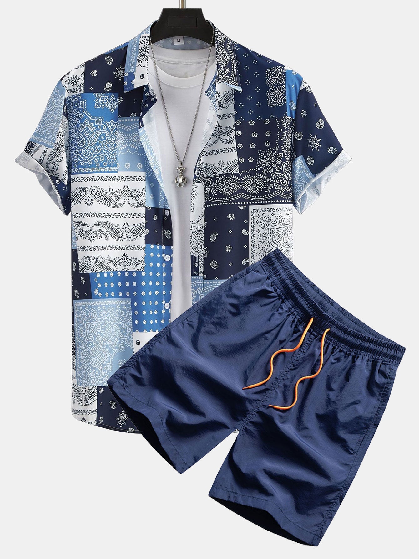 Ensemble Capucine — chemise patchwork à imprimé paisley & short de bain