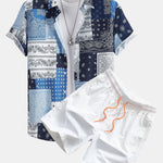 Ensemble Capucine — chemise patchwork à imprimé paisley & short de bain