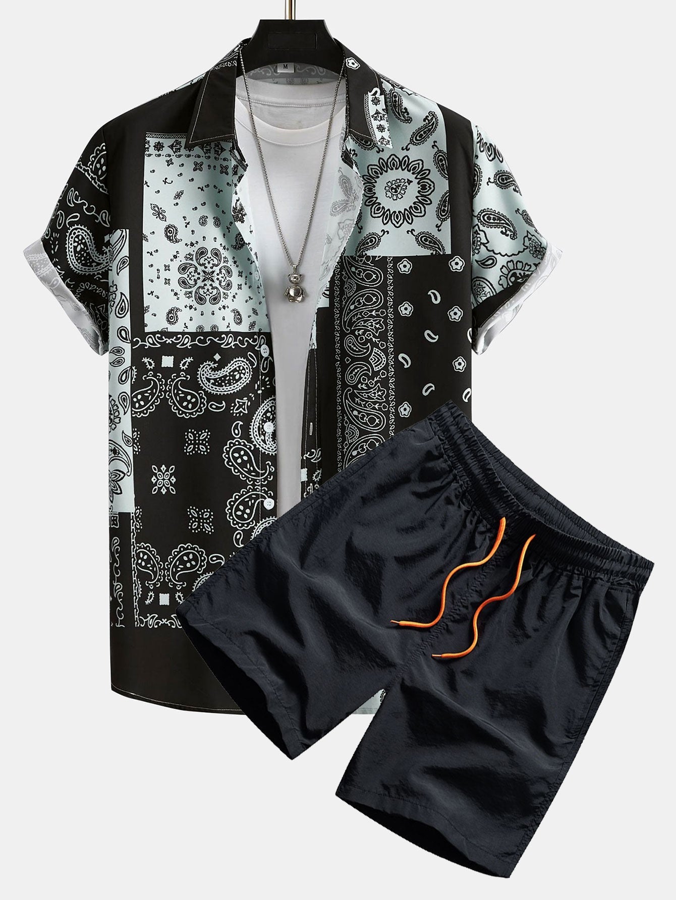 Ensemble Sidonie — chemise patchwork à imprimé paisley & short de bain