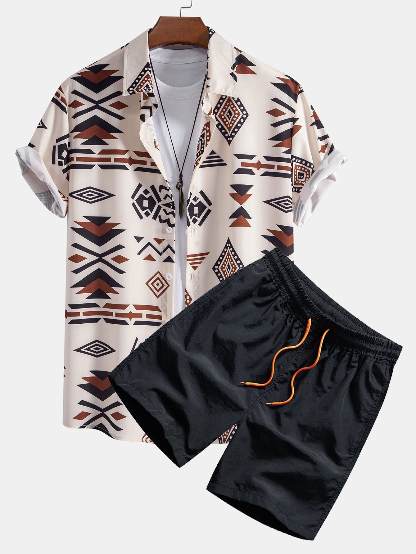 Ensemble — chemise à imprimé géométrique aztèque & short de bain