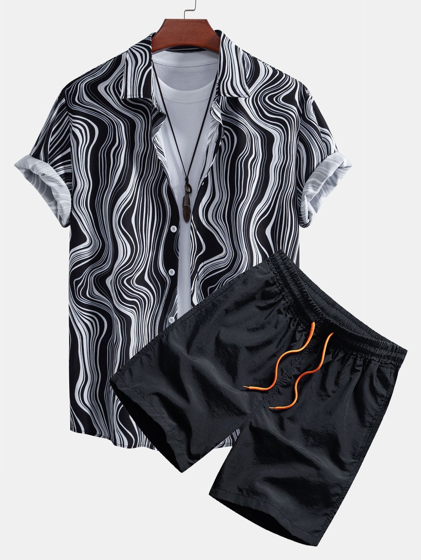 Ensemble — chemise à imprimé effet marbre & short de bain