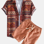 Ensemble Capucine — chemise en coton à imprimé patchwork floral géométrique & short en lin et coton