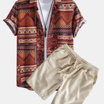 Ensemble Capucine — chemise en coton à imprimé patchwork floral géométrique & short en lin et coton