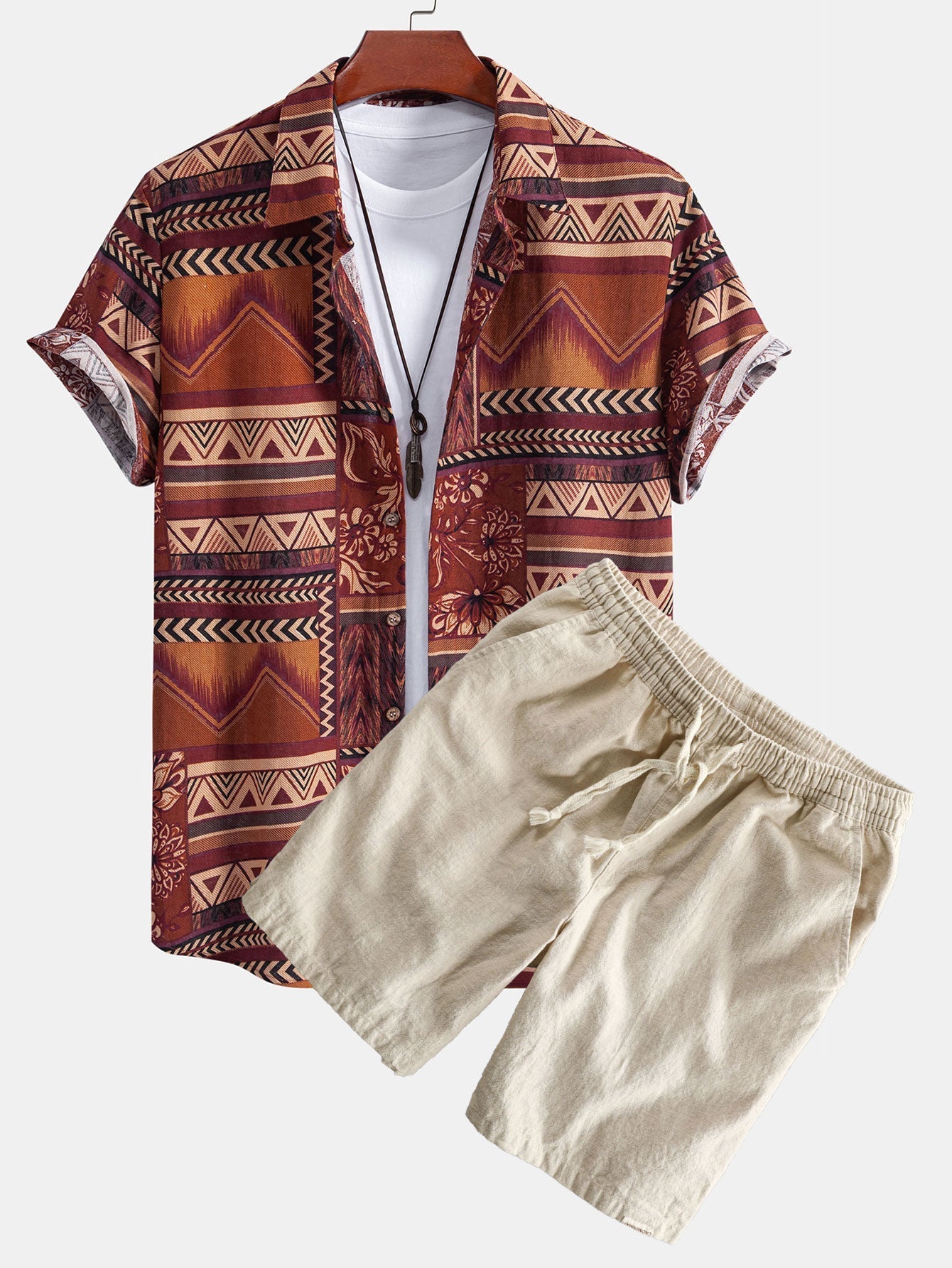 Ensemble Capucine — chemise en coton à imprimé patchwork floral géométrique & short en lin et coton