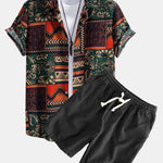 Ensemble Améline — chemise en coton à imprimé patchwork floral géométrique & short en lin et coton