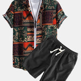 Ensemble Améline — chemise en coton à imprimé patchwork floral géométrique & short en lin et coton