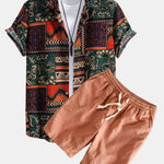 Ensemble Améline — chemise en coton à imprimé patchwork floral géométrique & short en lin et coton
