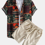 Ensemble Améline — chemise en coton à imprimé patchwork floral géométrique & short en lin et coton