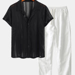 Ensemble — chemise texturée en maille & pantalon en lin à jambe droite