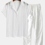 Ensemble — chemise texturée en maille & pantalon en lin à jambe droite