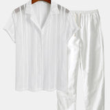 Ensemble — chemise texturée en maille & pantalon en lin à jambe droite
