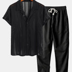 Ensemble — chemise texturée en maille & pantalon en lin à jambe droite
