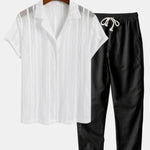 Ensemble — chemise texturée en maille & pantalon en lin à jambe droite