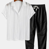 Ensemble — chemise texturée en maille & pantalon en lin à jambe droite
