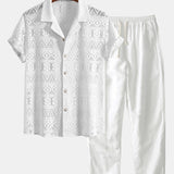 Ensemble — chemise cubaine texturée géométrique à manches courtes & pantalon en lin