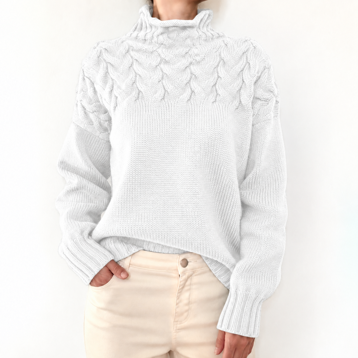 Chasie | Pull à col roulé confortable Blanc, photo studio