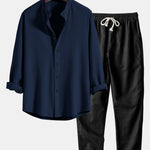 Ensemble — chemise côtelée à col officier et manches longues coupe ajustée & pantalon en lin