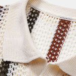 Ensemble — polo crocheté rayé à col V & pantalon en lin à jambe droite