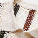 Ensemble — polo crocheté rayé à col V & short texturé froissé à cordon