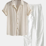 Ensemble — chemise cubaine texturée & pantalon en lin à jambe droite