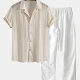 Ensemble — chemise cubaine texturée & pantalon en lin à jambe droite