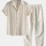 Ensemble — chemise cubaine texturée & pantalon en lin à jambe droite