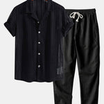 Ensemble — chemise cubaine texturée & pantalon en lin à jambe droite