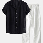 Ensemble — chemise cubaine texturée & pantalon en lin à jambe droite