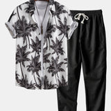 Ensemble — chemise à imprimé palmiers & pantalon en lin à jambe droite