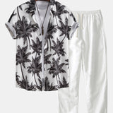 Ensemble — chemise à imprimé palmiers & pantalon en lin à jambe droite