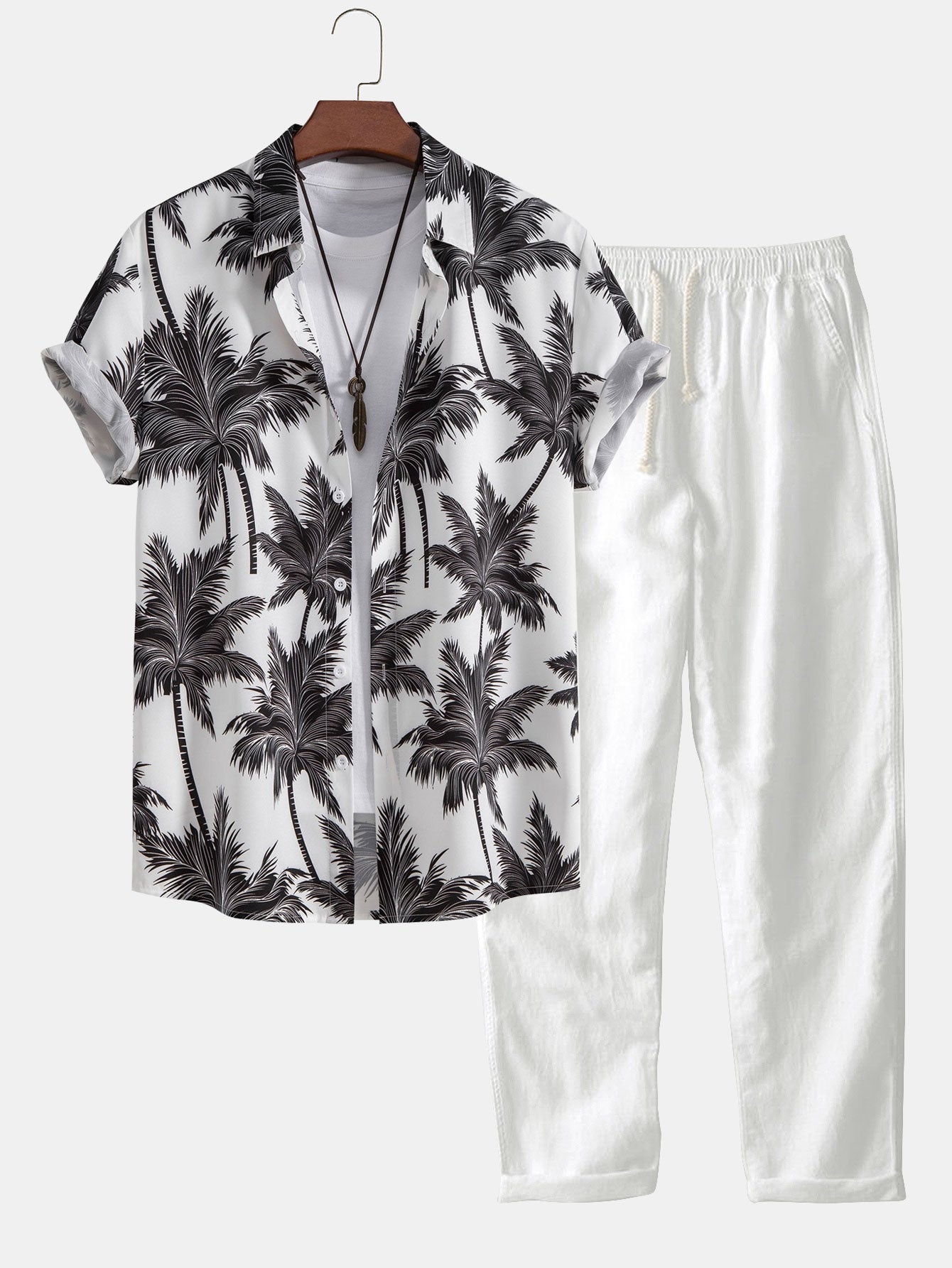 Ensemble — chemise à imprimé palmiers & pantalon en lin à jambe droite