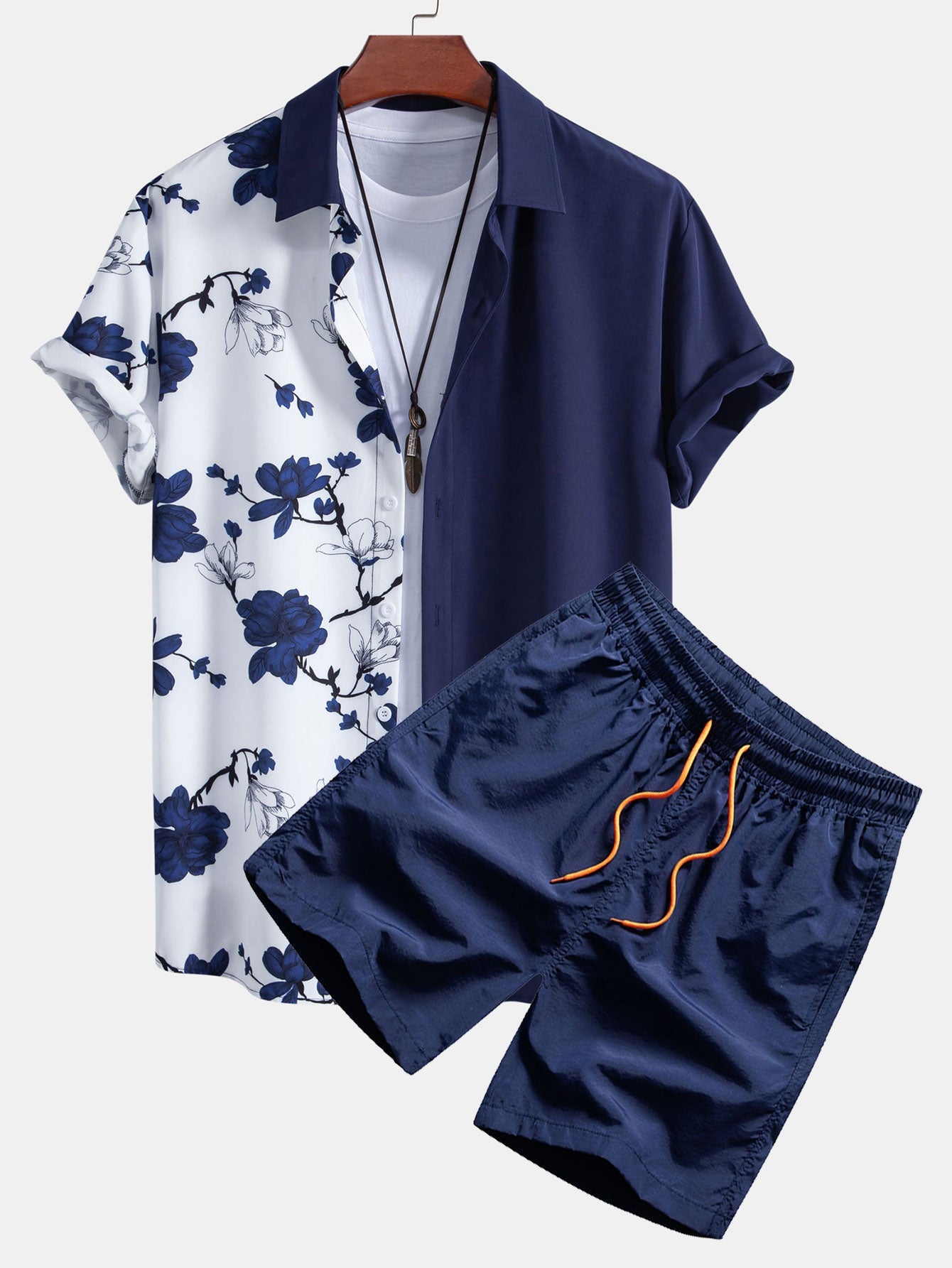 Ensemble Capucine — chemise patchwork à imprimé floral & short de bain
