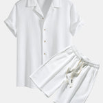Ensemble — chemise cubaine texturée géométrique à manches courtes & short