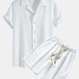 Ensemble — chemise cubaine texturée géométrique à manches courtes & short