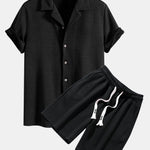 Ensemble — chemise cubaine texturée géométrique à manches courtes & short