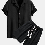 Ensemble — chemise cubaine texturée géométrique à manches courtes & short