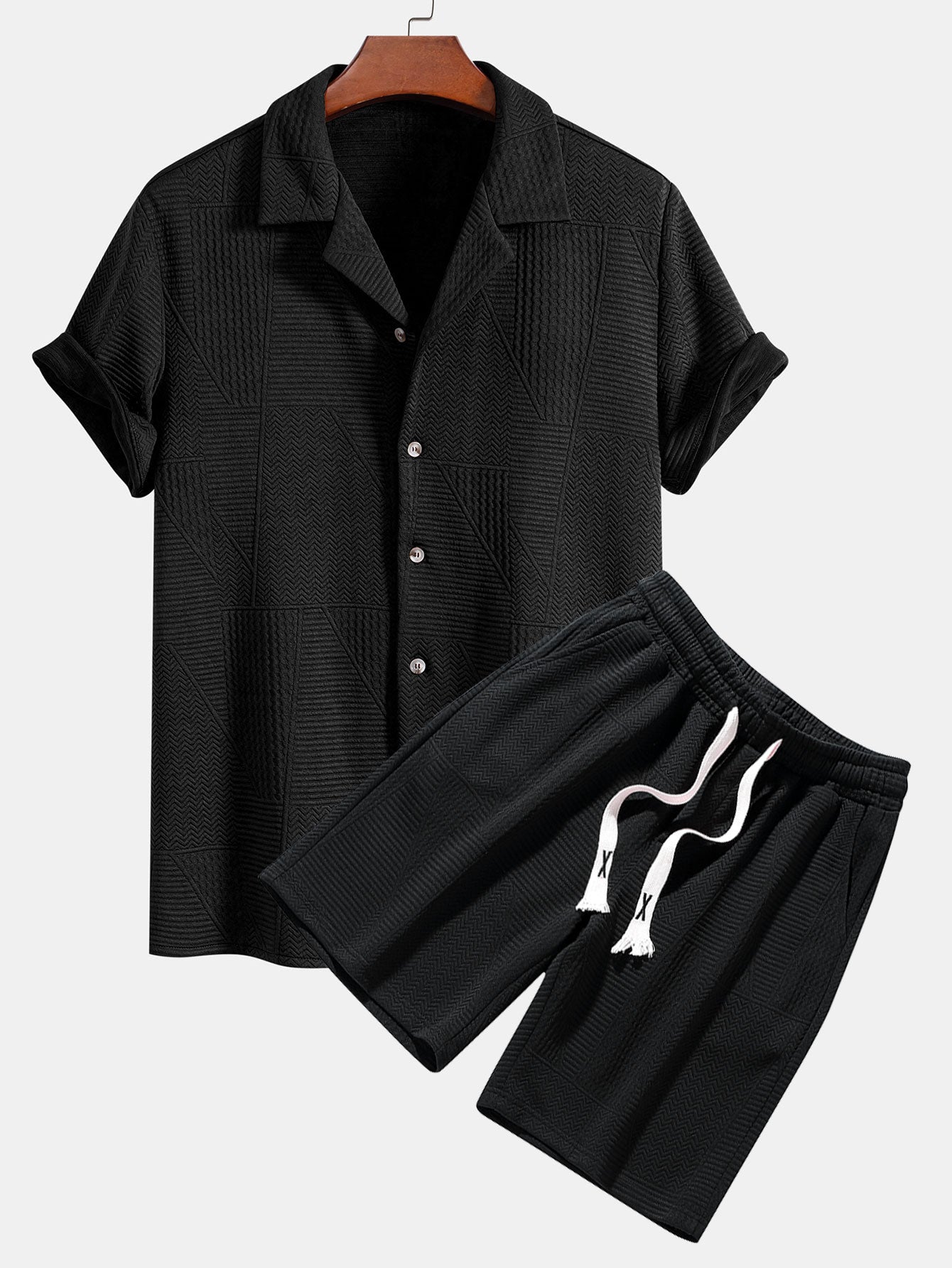 Ensemble — chemise cubaine texturée géométrique à manches courtes & short