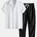 Ensemble Capucine — chemise cubaine texturée jacquard géométrique & pantalon en lin à jambe droite