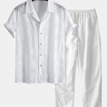 Ensemble — chemise cubaine brodée à fleurs & pantalon en lin à jambe droite