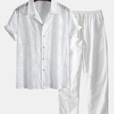 Ensemble — chemise cubaine brodée à fleurs & pantalon en lin à jambe droite
