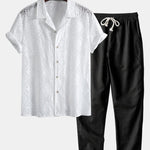 Ensemble — chemise cubaine brodée à fleurs & pantalon en lin à jambe droite
