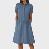 Salomé | Robe chemise boutonnée à taille froncée