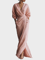 Doriane | Robe longue portefeuille à manches bouffantes