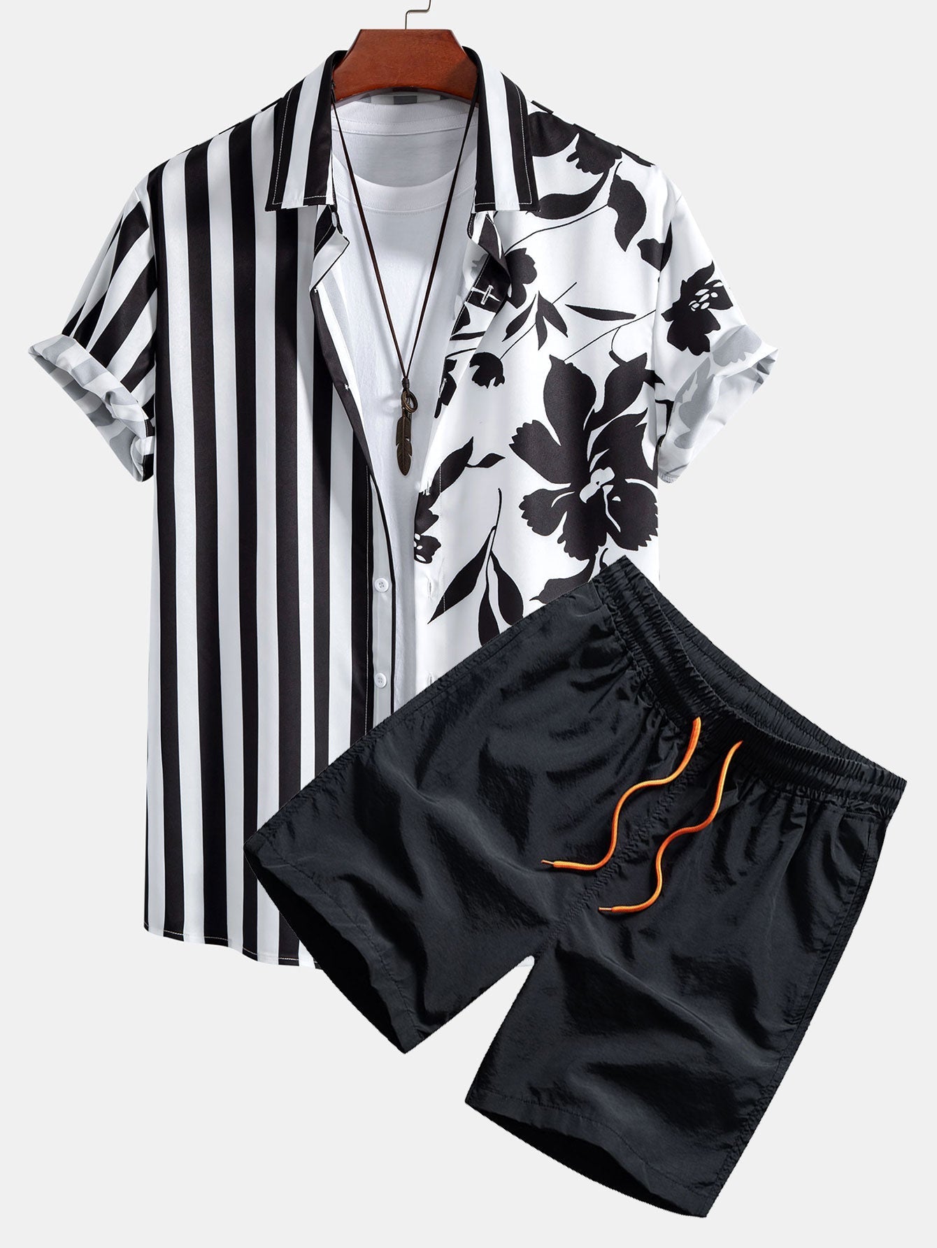 Ensemble — chemise patchwork à imprimé floral et rayé & short de bain